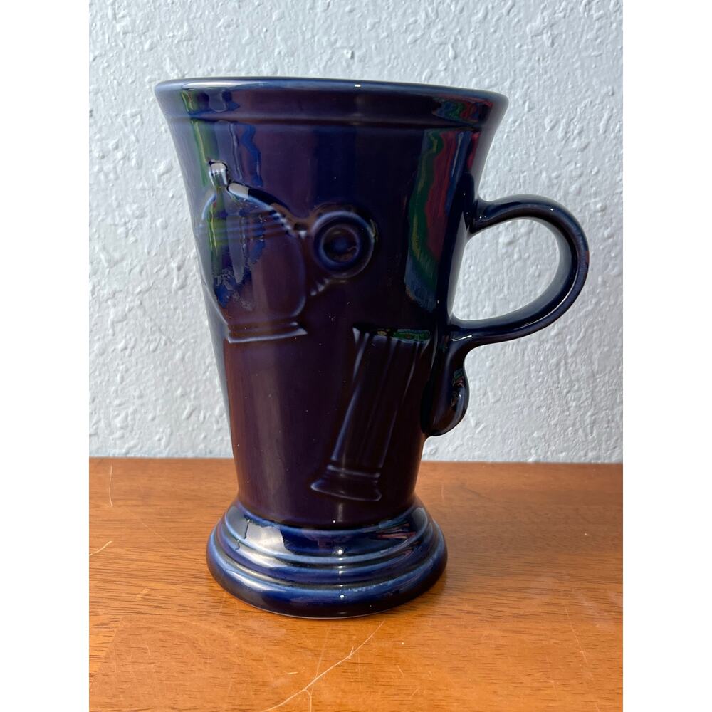 VTG Homer Laughlin Fiestaware Mug Embossed Cobalt Blue Pedestal Cappucino Latte